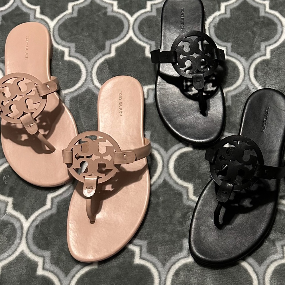 Tory Burch Black and light make-up soft miller sandals size 9